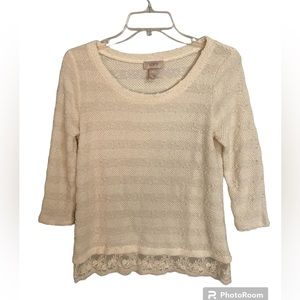 Loft textured lightweight pullover 3/4 sleeve sweater top Small